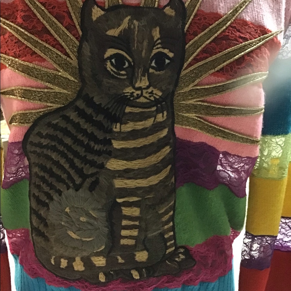 Authentic Gucci runway cat appliqué sweater.